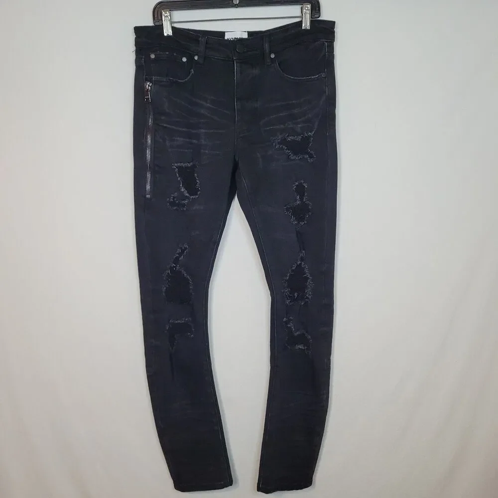 KORUPT Black Distressed Skinny Jeans Mens Tag 32 Button Fly Grunge Punk 33x31